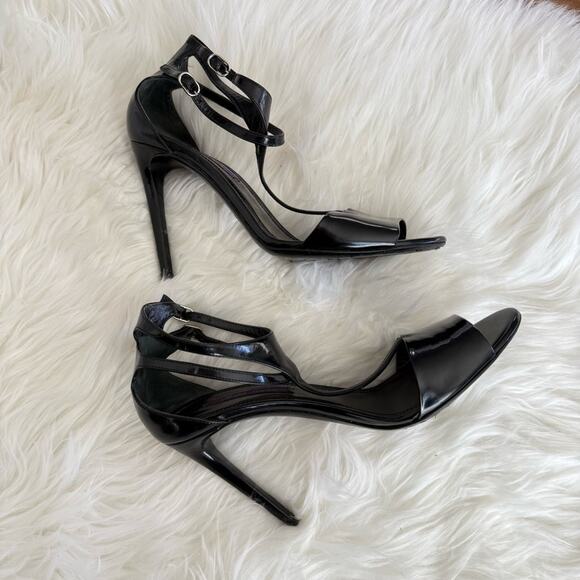 Ralph Lauren Purple Label | Italy Stiletto Heel Black Patent Leather Ankle Strap - Picture 7 of 11